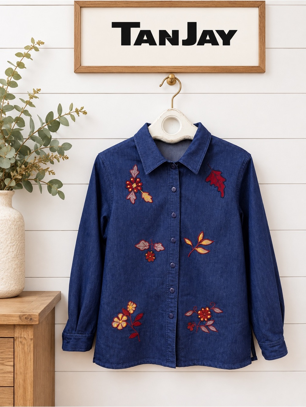 TANJAY Denim Embroidered Shirt Blue Size M